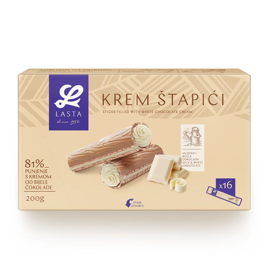 Roomsticks met witte chocolade Lasta (KREM ŠTAPIĆI BIJELA ČOKOLADA)