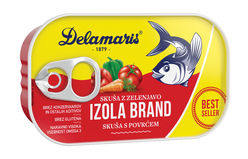 Izola Brand Makrele Delamaris (SKUŠA S POVRĆEM)