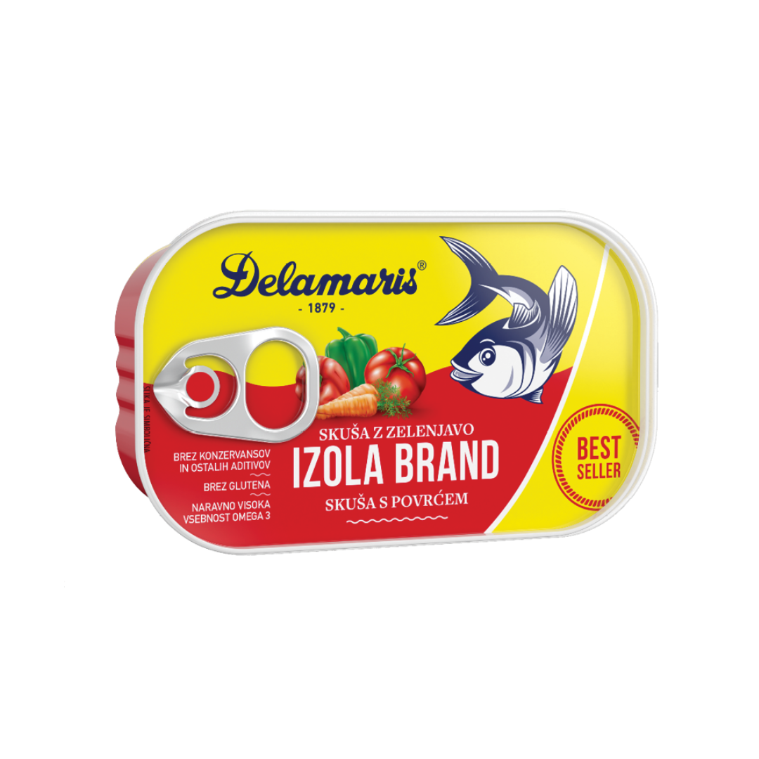 Izola Brand Makrele Delamaris (SKUŠA S POVRĆEM)