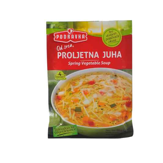 Vegetarische lentesoep met groenten en noedels Podravka (PROLJETNA JUHA)