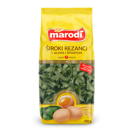 Nudeln mit Eiern und Spinat Marodi (ŠIRIOKI REZANCI S JAJIMA I ŠPINATOM)