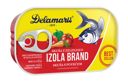 Izola Brand Makrele Delamaris (SKUŠA S POVRĆEM)