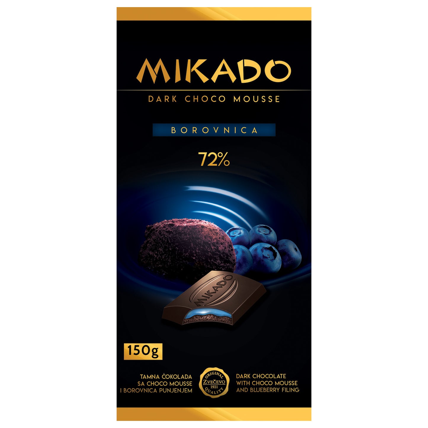 Mikado Dunkle Schokolade mit Schoko-Mousse und Heidelbeere Zvečevo (BOROVNICA)